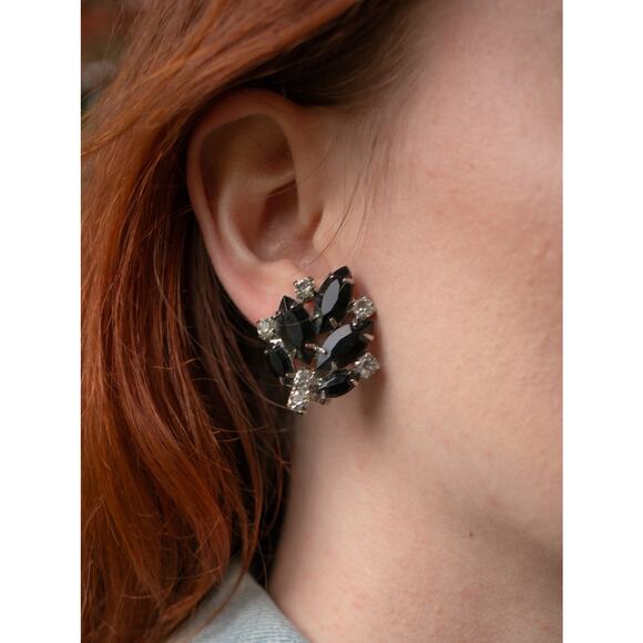 Black and Silver Vintage Glam Clip On Earrings - Picture 3 of 3